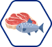 icono hexagonal figura de carne y pescado